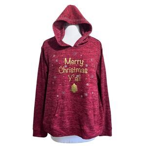Merry Christmas Y'All Holiday Sweatshirt Hoodie Womens 2XL Red Cozy Sweater